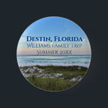 Destin Florida Beach Sunset Custom Family Trip Button<br><div class="desc">This picturesque beach buttons from Destin Florida features a gorgeous pink and orange sunset gently touching the ocean waves above the sand and sea grass photograph. Lovely seaside keepsake souvenir with personalized trip date and family last name for your favorite vacation spot.</div>