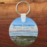 Destin Florida Beach Sunset Custom Vacation Keychain<br><div class="desc">This picturesque beach keychain from Destin Florida features the gorgeous pink and orange sunset gently touching the ocean waves above the sand and sea grass. Lovely seaside keepsake souvenir with personalized trip date and family last name for your favorite vacation spot.</div>
