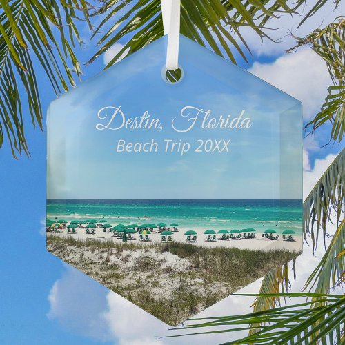 Destin Florida Beach Trip Ocean Keepsake Christmas Glass Ornament