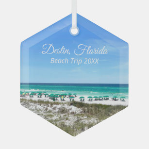 Destin Florida Beach Trip Ocean Keepsake Christmas Glass Ornament