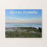 Destin Florida Beautiful Sunset Beach Photography Jigsaw Puzzle<br><div class="desc">This picturesque beach photography puzzle from Destin Florida features the gorgeous pink and orange sunset gently touching the ocean waves above the sand and sea grass. Lovely seaside wall decor print from your favorite vacation spot or hometown.</div>