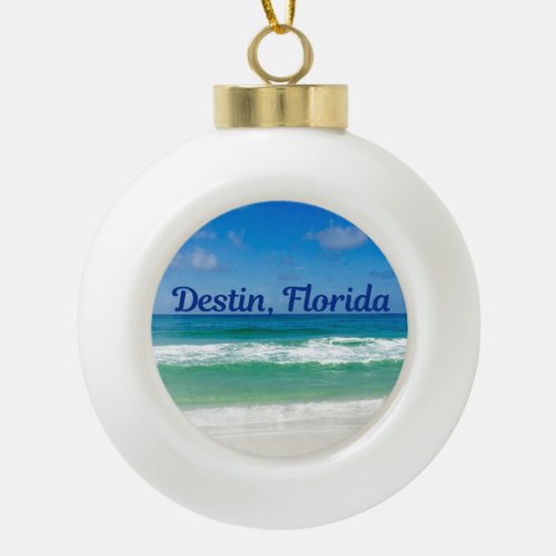 Destin Florida Blue Beach Ocean Waves Photograph Ceramic Ball Christmas Ornament