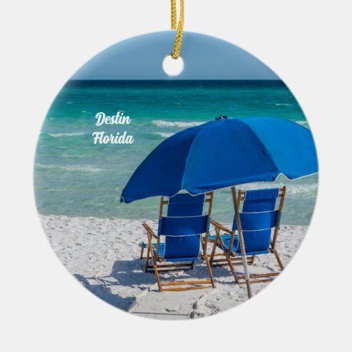Destin Florida Chairs And Umbrella Circle Ornament