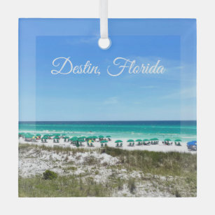 Destin Florida Coast Beach Umbrellas Photography Glass Ornament