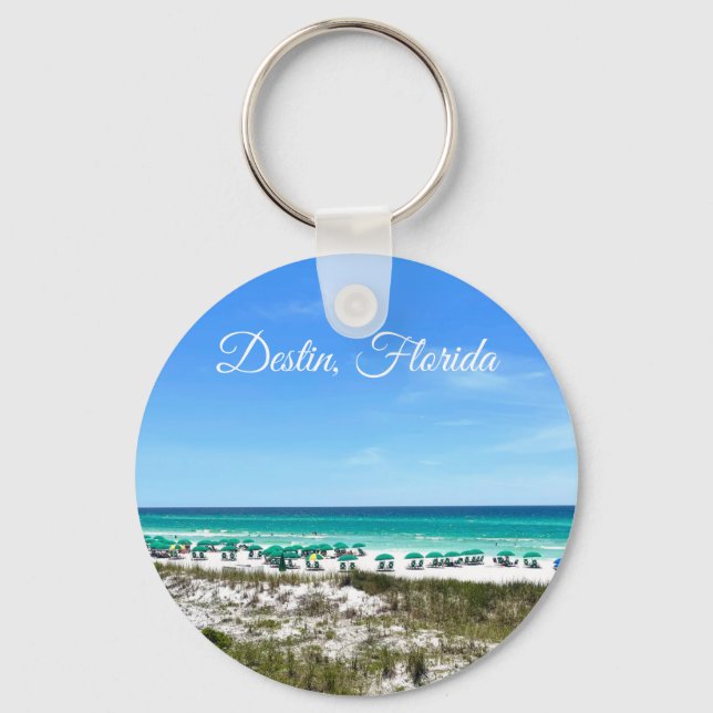 Destin Florida Coast Beach Umbrellas Photography Keychain (Front)