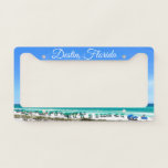 Destin Florida Coast Beach Umbrellas Pretty City License Plate Frame<br><div class="desc">This beautiful Destin Florida beach license plate frame features the pretty blue green ocean waters of Sandestin along the coast. Pretty teal and blue umbrellas line the summer seashore in front of the sea grass. Lovely white cursive script for my favorite seaside city along the emerald coast.</div>