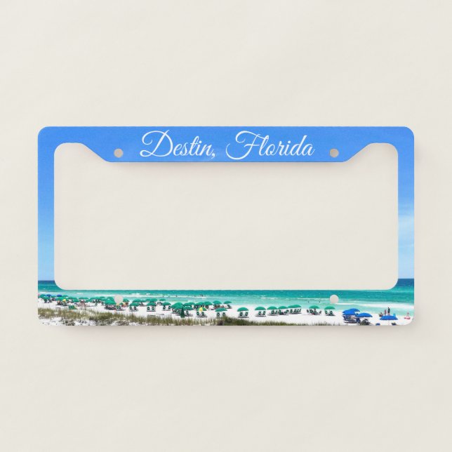 Destin Florida Coast Beach Umbrellas Pretty City License Plate Frame (Front)