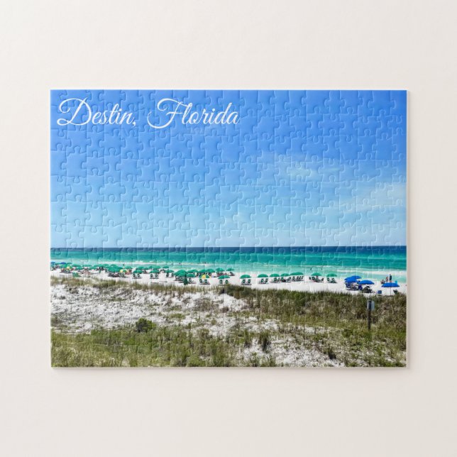 Destin Florida Coast Beach Umbrellas Pretty Custom Jigsaw Puzzle (Horizontal)