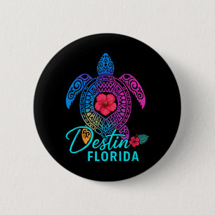 Destin Florida Colourful Turtle Summer Travel Button