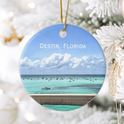 Destin Florida Crab Island Bridge Photo Christmas Ceramic Ornament
