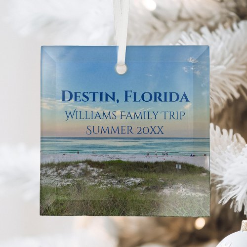 Destin Florida Custom Beach Vacation Christmas Glass Ornament