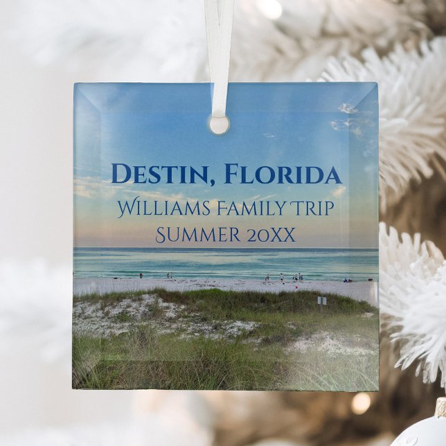Destin Florida Custom Beach Vacation Christmas Glass Ornament (Creator Uploaded)
