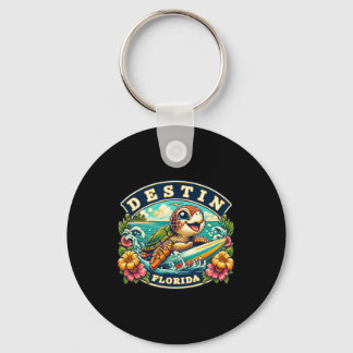 Destin Florida Cute Sea Turtle Surfing Keychain