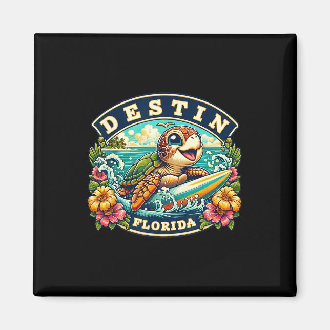 Destin Florida Cute Sea Turtle Surfing  Magnet (Front)