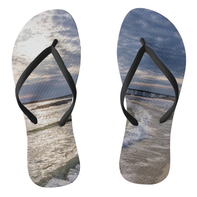 Destin Florida Evening Waves Flip Flops (Footbed)