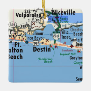 Destin Florida Map Ceramic Ornament