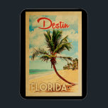 Destin Florida Palm Tree Beach Vintage Travel Magnet<br><div class="desc">Destin Florida design in Vintage Travel style featuring a palm tree on the beach with ocean and sky.</div>