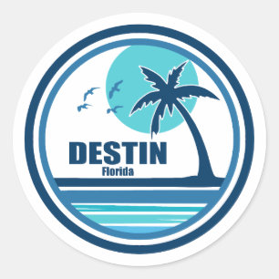 Destin Florida Palm Tree Birds Classic Round Sticker