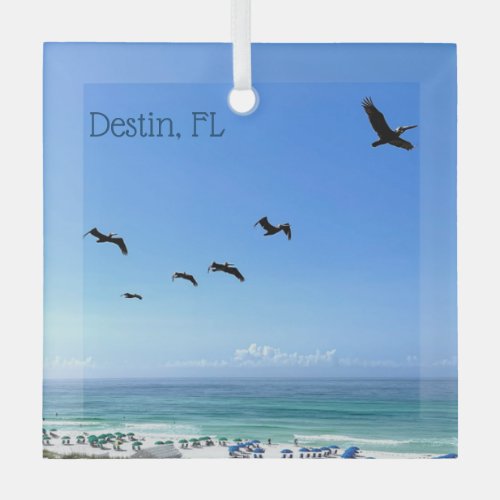 Destin Florida Pelicans Seaside Ocean Photography Glass Ornament