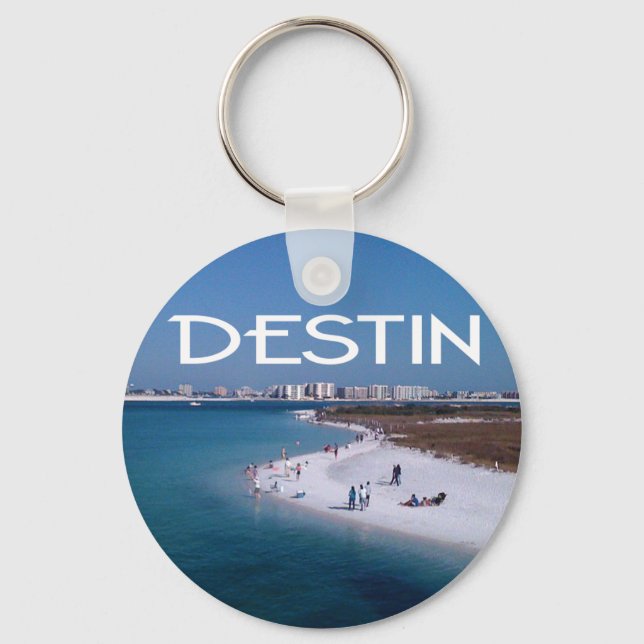 Destin Florida photo with beach and skyline Keychain (Front)