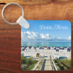 Destin Florida Pretty Beach Photography Souvenir Keychain<br><div class="desc">This pretty Destin Florida beach keychain features the beautiful white clouds floating over the blue ocean. Cute beach umbrellas and boardwalk to the coast lined with coastal grass and sand. Gorgeous emerald coast gift for a Floridian who loves the coast during the summer.</div>