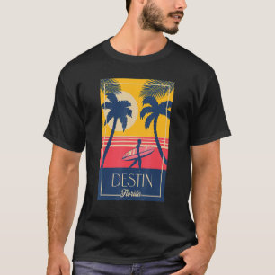 Destin Florida Retro Surfer Beach Sunset Palm Tree T-Shirt
