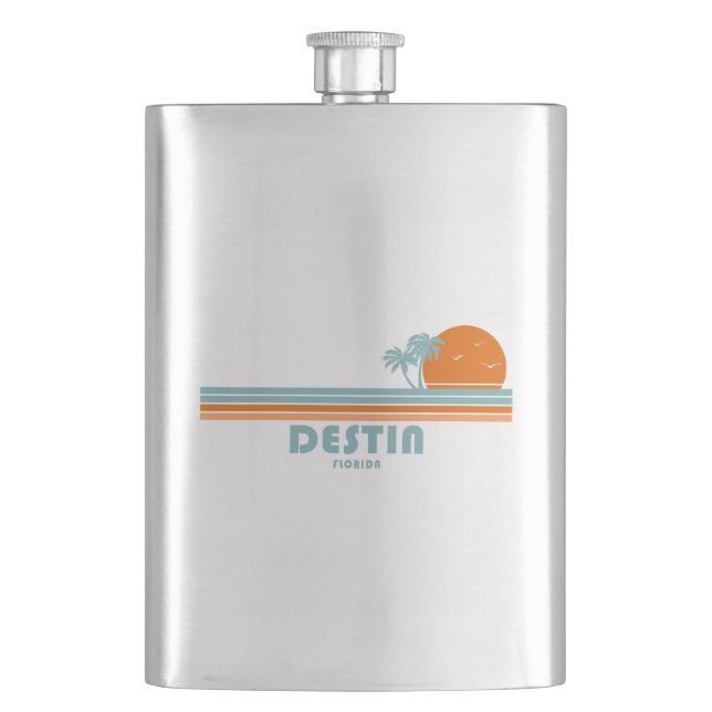 Destin Florida Sun Palm Trees Flask (Front)
