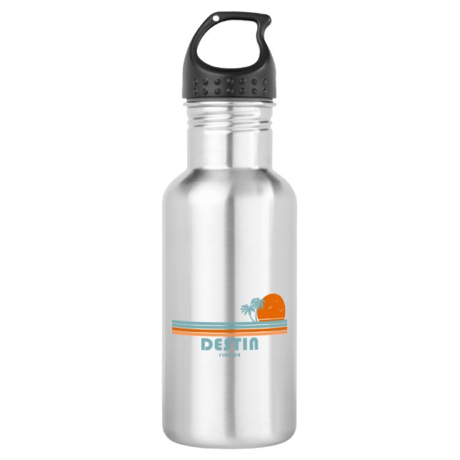 Destin Florida Sun Palm Trees Stainless Steel Water Bottle (Front)