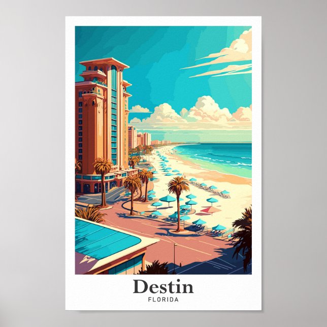 Destin Florida Travel Vintage Illustration Poster (Front)