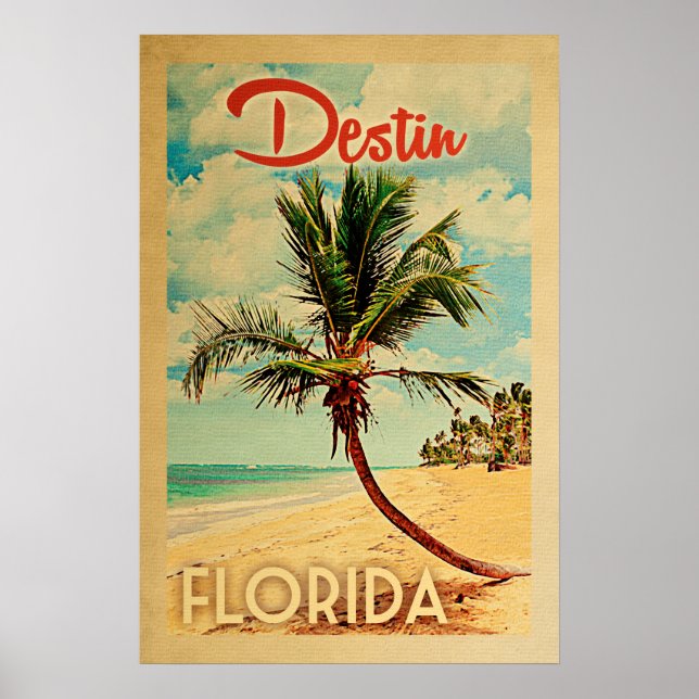 Destin Florida Vintage Palm Tree Beach Poster (Front)