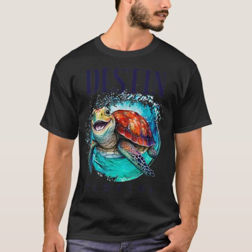 Destin Florida Watercolor Happy Sea Turtle  T_Shirt