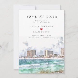 Destin Florida Watercolor Save the Date Wedding Invitation