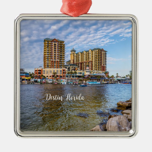 Destin Harbor Boardwalk Square Ornament (Front)