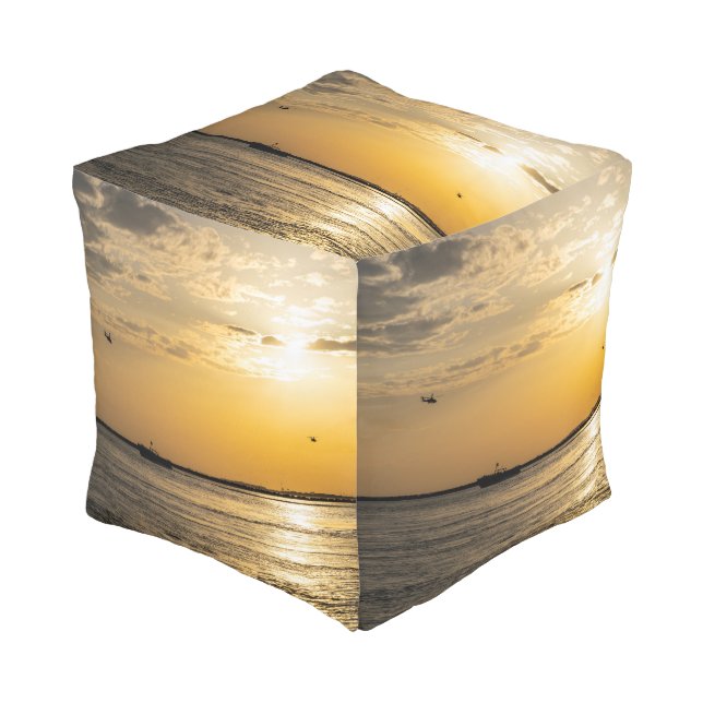 Destin Sunset And Helicopters Pouf (Angled Front)
