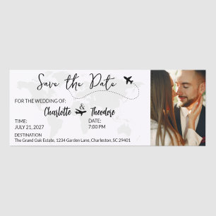 Destination Airplane World Maps Save the Date Raffle Tickets