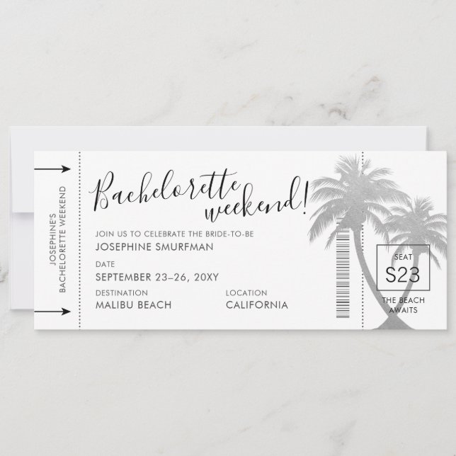 Destination Bachelorette Beach Trip Boarding Pass Invitation (Front)