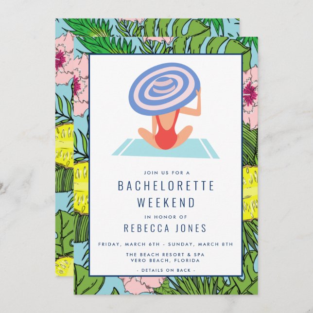 Destination Bachelorette Beach Weekend Trip Invitation (Front/Back)