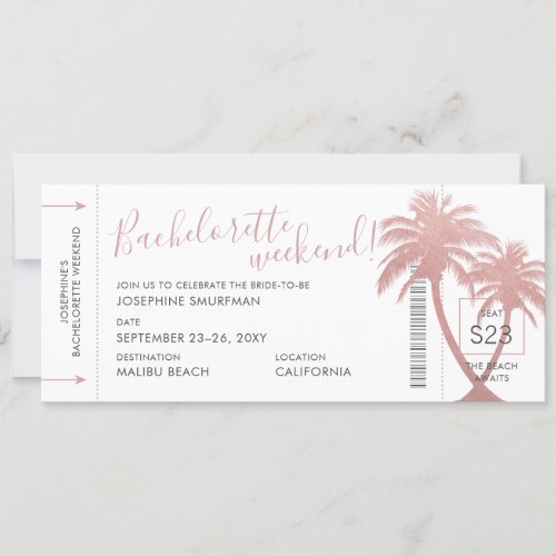 Destination Bachelorette Party Palm Boarding Pass Invitation