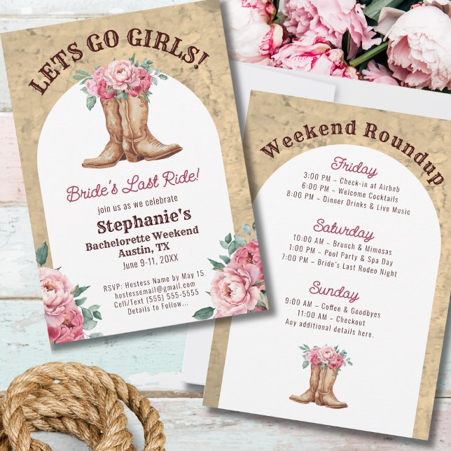 Destination Bachelorette Party Rustic Pink Cowgirl Invitation (Creator Uploaded)