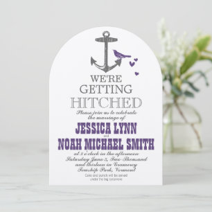 Destination Beach Cute Purple Bird Gray Anchor Invitation