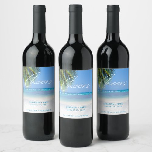 Destination Beach Wedding Cheers Wine Label
