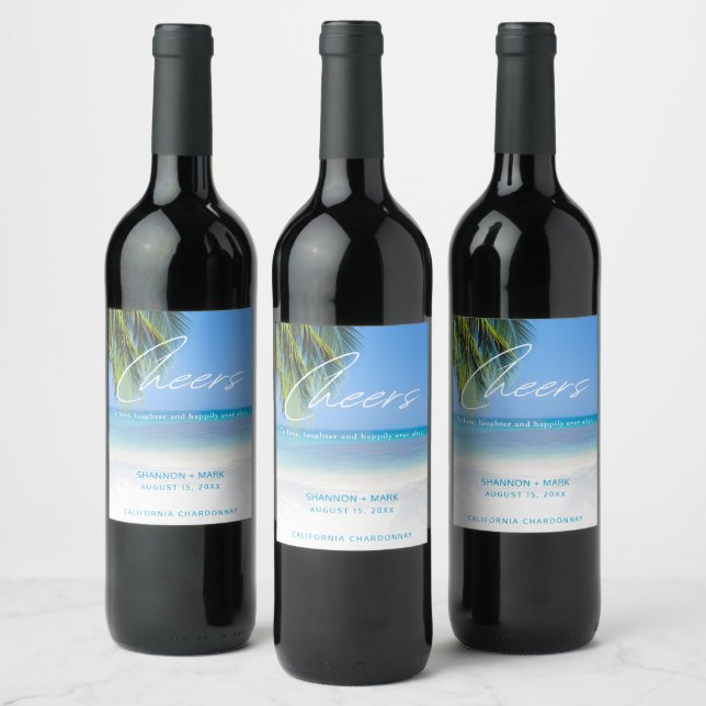 Destination Beach Wedding Cheers Wine Label (Bottles)
