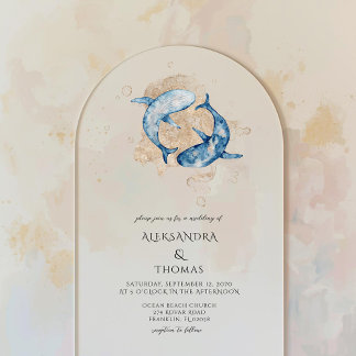Destination Beach Wedding Ocean Navy Gold Wedding  Acrylic Invitations