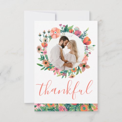 Destination Beach Wedding Photo Tropical Floral Thank You Card