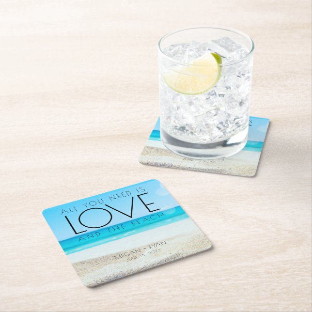 Destination Beach Wedding Square Paper Coaster (Insitu)