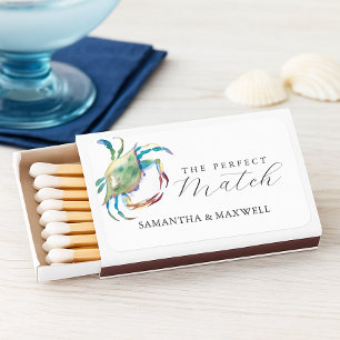 Destination Beach Wedding Watercolor Blue Crab Matchboxes