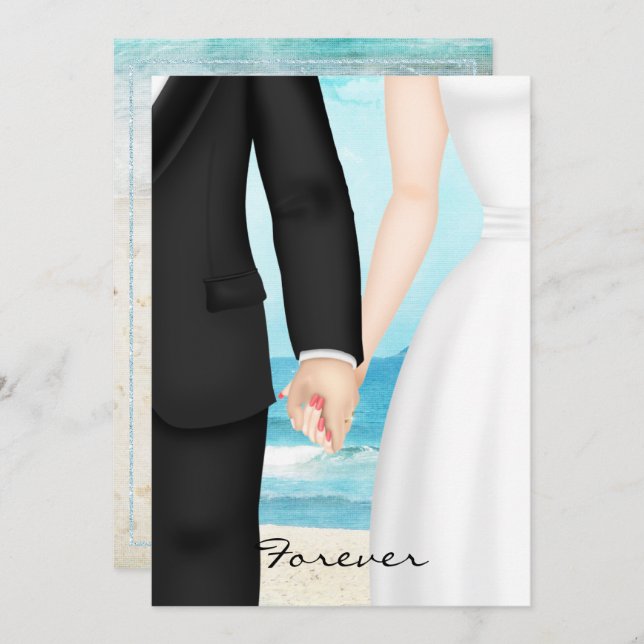 Destination Beach Wedding with Bride and Groom Invitation (Front/Back)