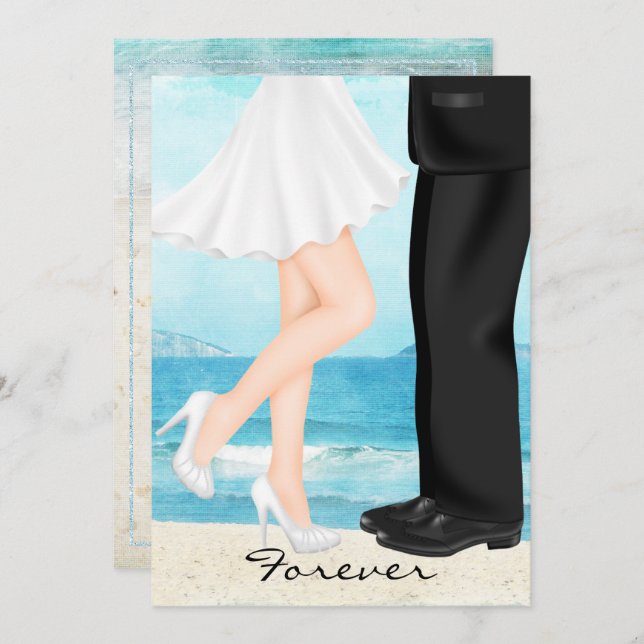 Destination Beach Wedding with Bride and Groom Invitation (Front/Back)