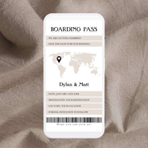 Destination Beige Electronic Boarding Pass  Save The Date