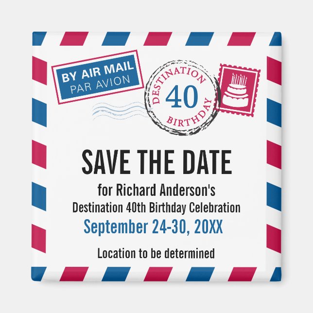 Destination Birthday Airmail Save the Date Magnet (Front)